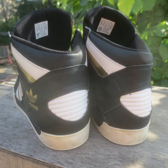 Adidas Black Gold and White Hard Court High J Leather Hi-Tops Athletic Sneakers - Picture 6 of 10
